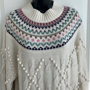Vtg Cabin Creek Fair Isle Bobble Knit Sweater Pullover Pastel Cottagecore Sz Lg